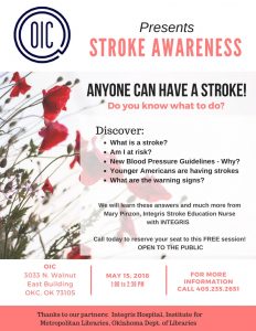 Stroke Awareness flyer with red poppies May 15 at 1 pm.