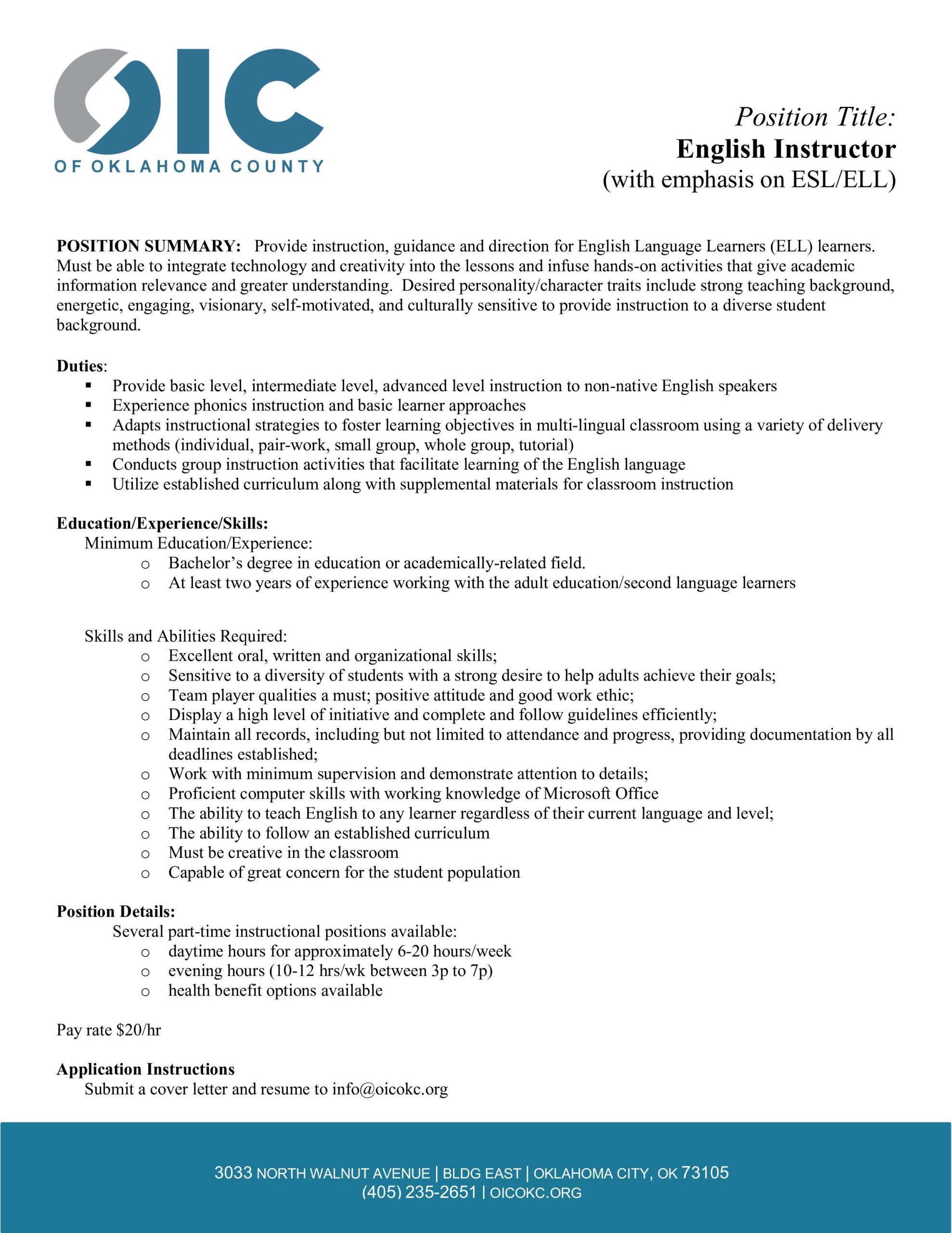 JobDescription-ESL Instructor