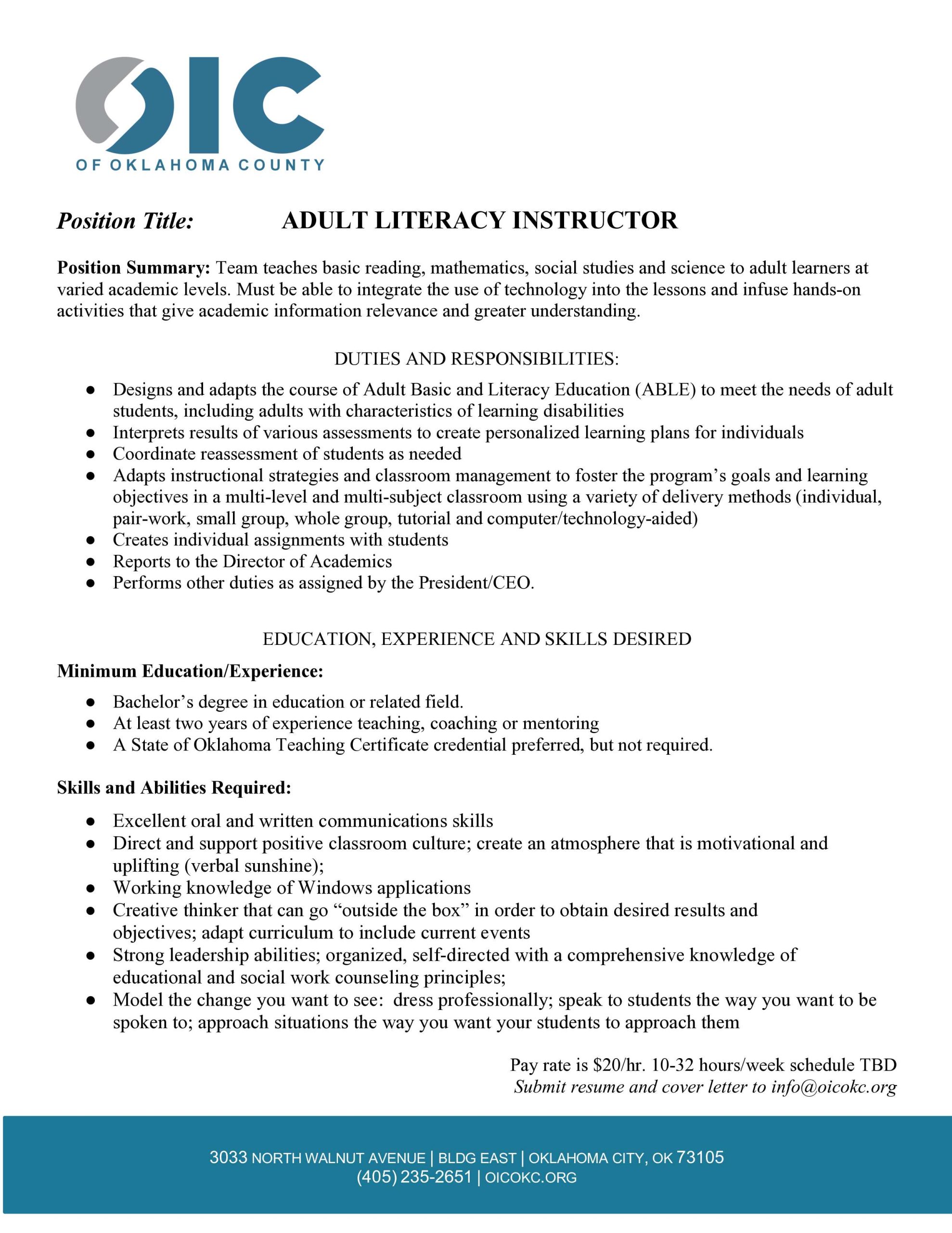 Position_ ADULT LITERACY INSTRUCTOR